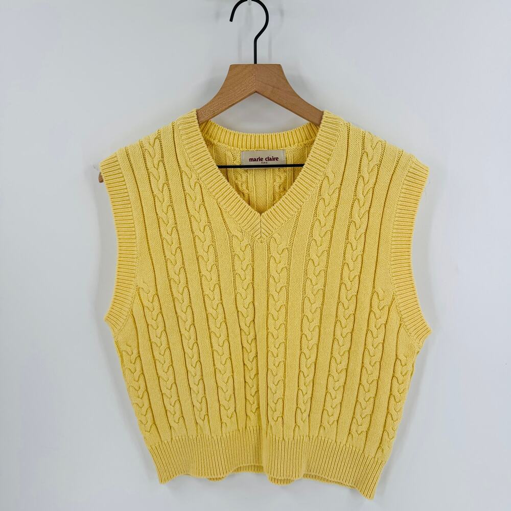 Yellow Cable Knit Sweater Vest
